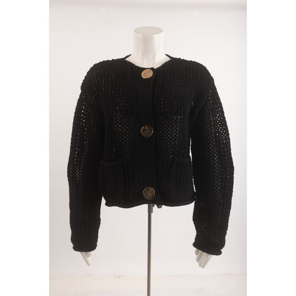 Zara Womans Sweater Size S Black Crochet Cardigan gold buttons 5802/111 NWT